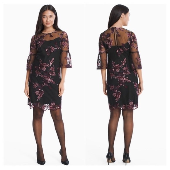 White House Black Market Dresses & Skirts - WHBM Embroidered bell sleeve shift dress
